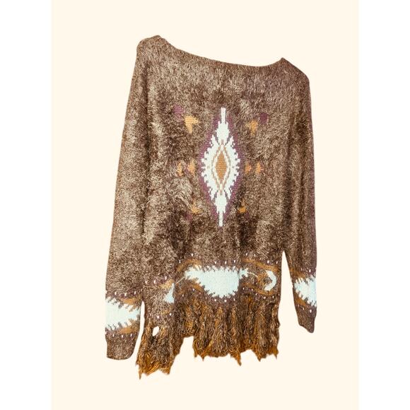 Powder River Outfitters Southwest Design Sweater With Fringe Size M - Picture 4 of 5